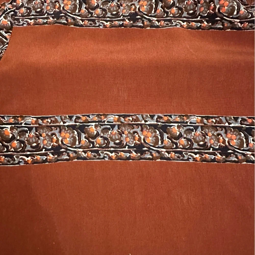 Tory Burch SILK Rust Brown Striped Floral Pattern tee Boho Size 4 (#)